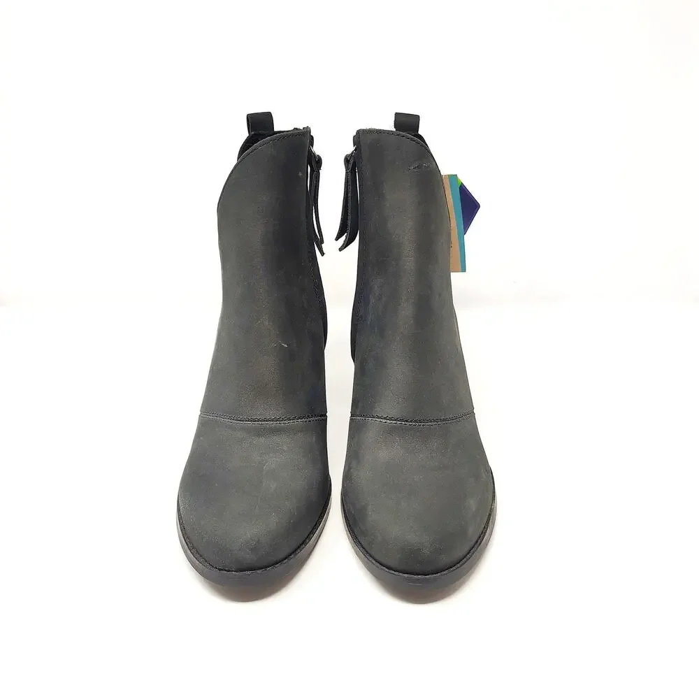 New Toms Shoes Womens 10 Boots Sutton Black Leather Wedge Zip Grunge Goth Emo